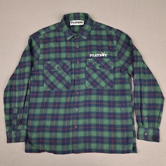 Playboy Flannel Shirt Mens Medium Tartan Plaid Button Up Flap Pocket Pacsun - Picture 2 of 11